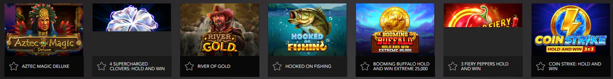 Casino Joka Club sélection de machines à sous avec Aztec Magic Deluxe, 4 Supercharged Clovers, River of Gold, Hooked on Fishing, Booming Buffalo et Coin Strike